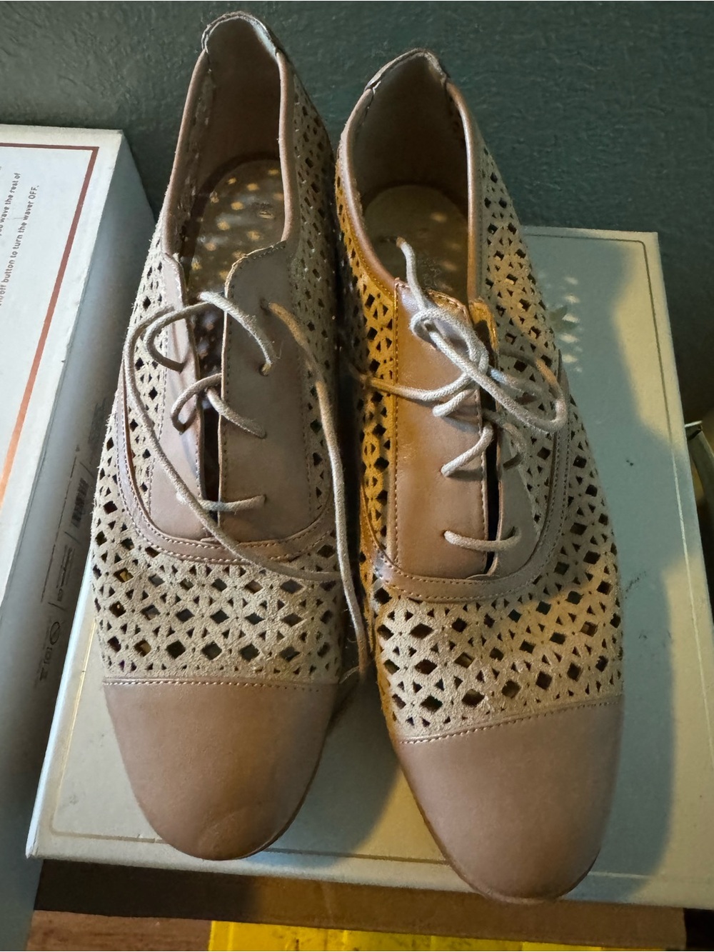 Michael Kors Taupe Laser-Cut Lace-Up Flats